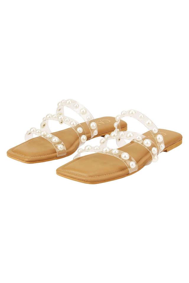 Women's White PU Solid Backstrap Sandals