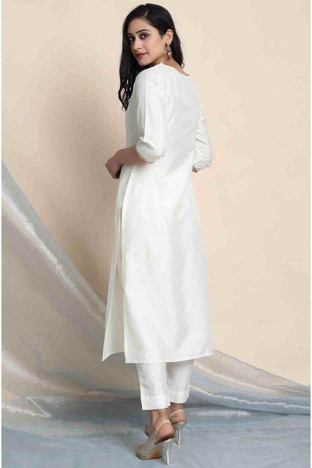 BUY OFF WHITE EMBROIDERED KURTA PANT SET-KS207