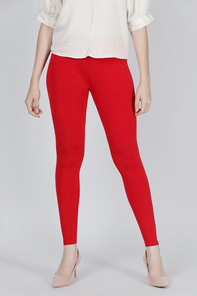 Buy TWIN BIRDS Red Solid Ankle Length Viscose Women s Leggings Shoppers Stop
