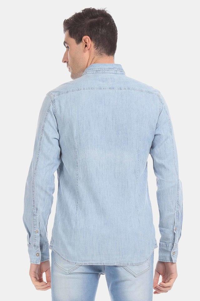 Trendy Men Denim So Comfortable Highlighted Light Blue(Sky) Full sleeves  Shirt in Quality pre-shrunk