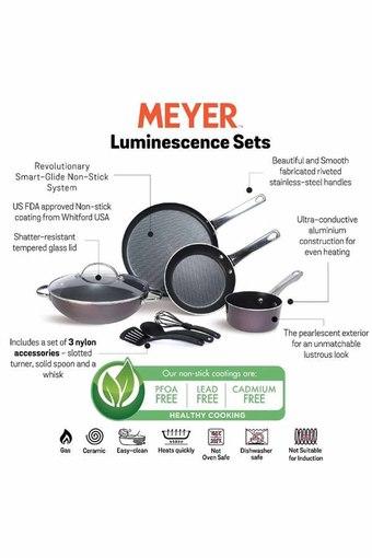 Buy Meyer Luminescence Non Stick 8 Piece Cookware Set Red Saucepan Kadai Frypan Tawa Accessories Shoppers Stop