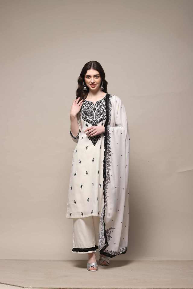 Buy BIBA Off White Textured Full Length Polyester Woven Women s Kurta Set Shoppers Stop