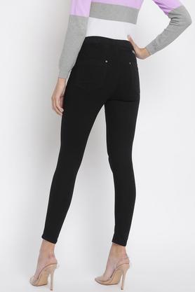 Buy TALES & STORIES Black Solid Cotton Lycra Skinny Fit Women's