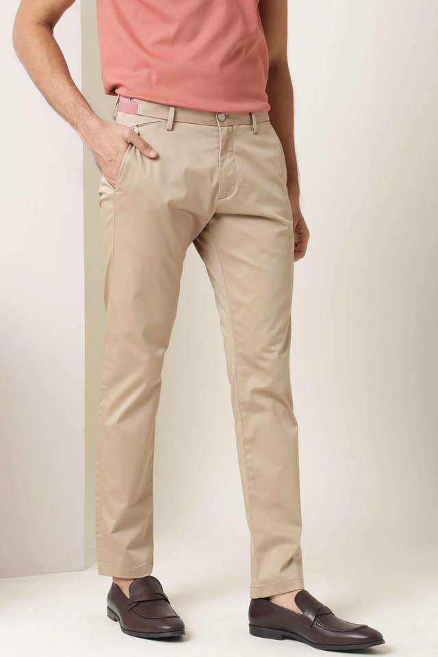 Rare Rabbit Men's Travel-1 Beige Solid Mid-Rise 4-Way Stretch Slim Fit