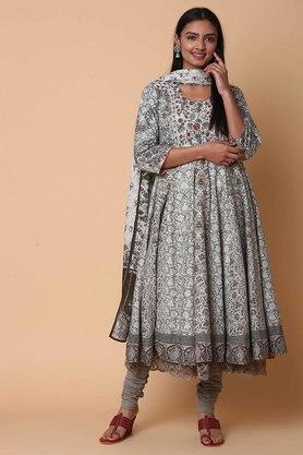 Buy BIBA Printed Cotton Round Neck Womens Churidar Kurta Dupatta