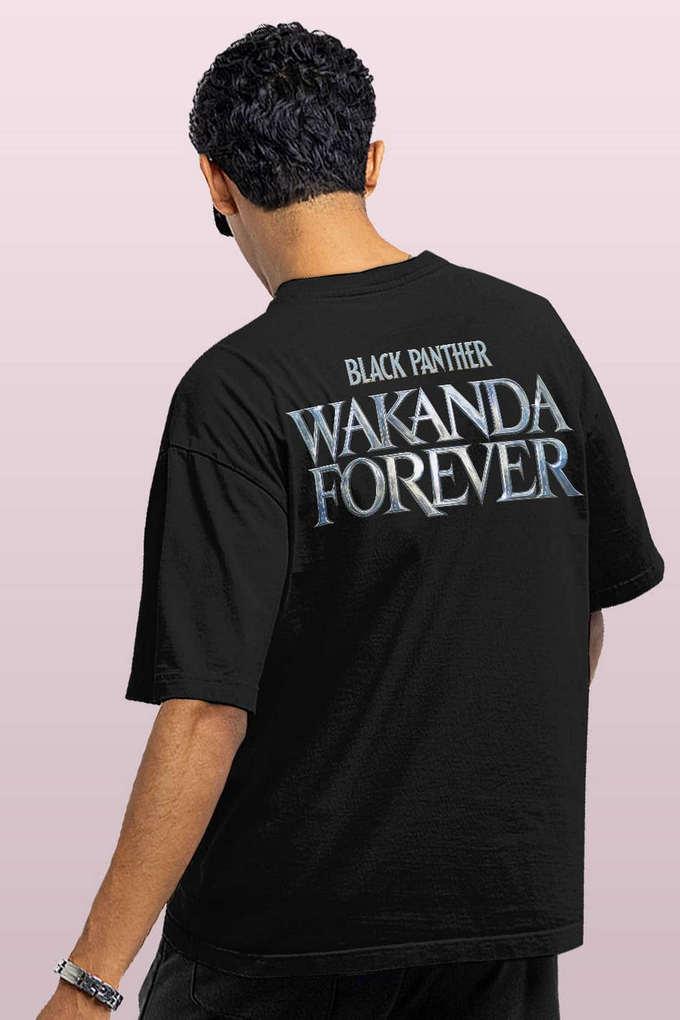 Buy MACMERISE Black Wakanda Forever Logo Grey Round Neck Mens Oversized  T-Shirt