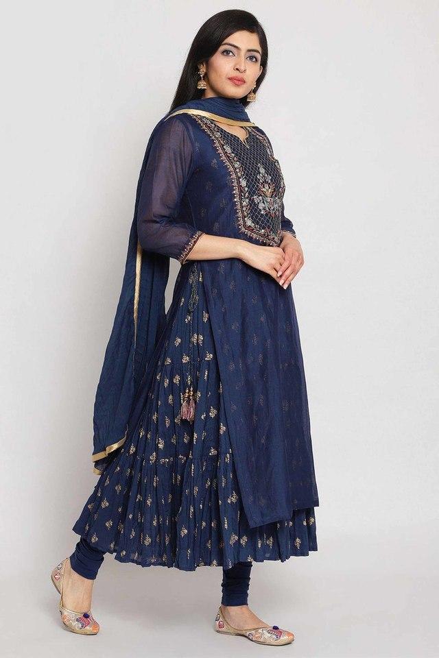 Buy BIBA Navy Womens Navy Blue Double Layered Suit Set Shoppers Stop