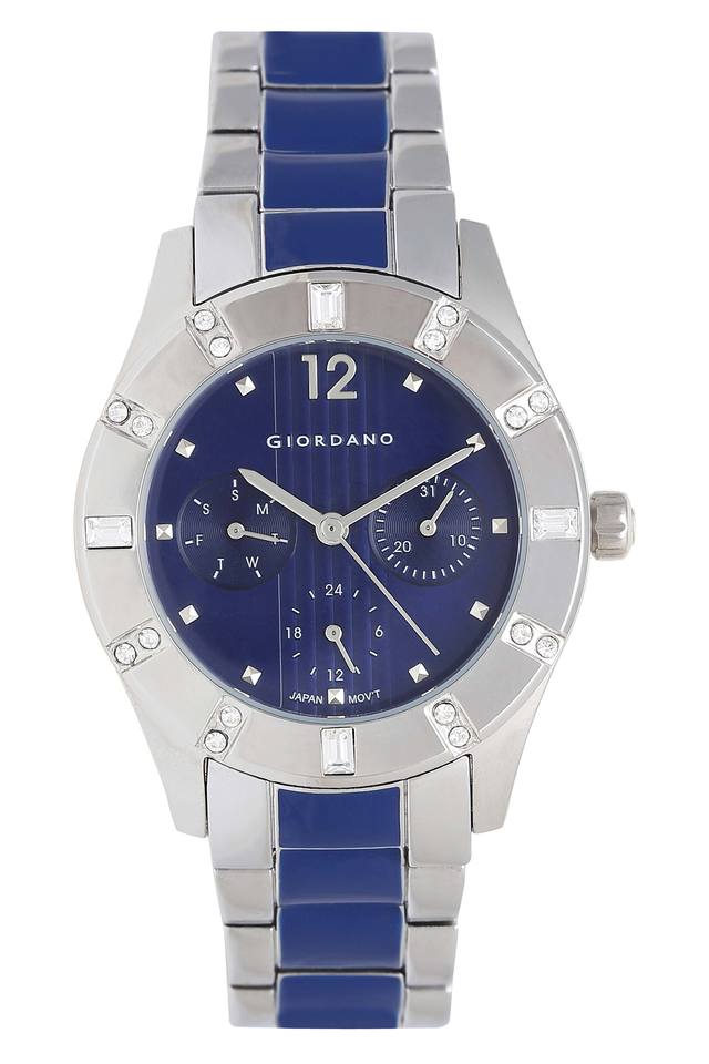 LADIES WATCH WITH BLUE ROCK CRYSTAL FACE - Howard's Jewelry Center