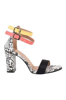 Buy SHOETOPIA Shoetopia Snake Printed Black Block Heeled Sandals