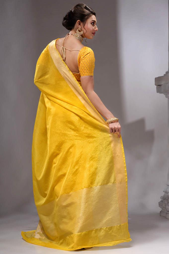 Buy HOUSE OF BEGUM Yellow Women's Yellow Printed Woven Georgette Saree with  Unstitched Plain Blouse