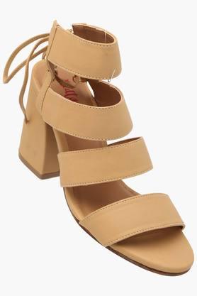 Tan lace discount up block heels