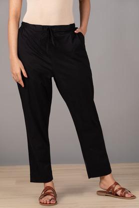 Solid Straight Fit Cotton Lycra Womens Casual Wear Pants