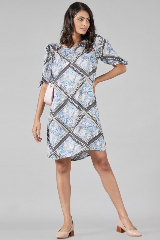 Round neck printed shift 2024 dress