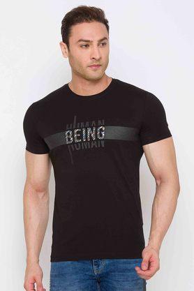 Solid Cotton Lycra Regular Fit Mens T Shirt