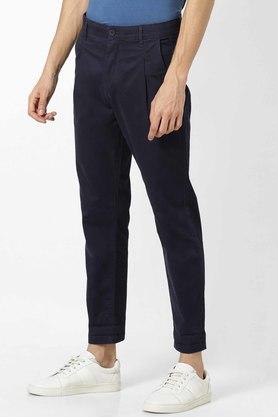 Buy CELIO Navy Mens Carrot Fit Solid Pants