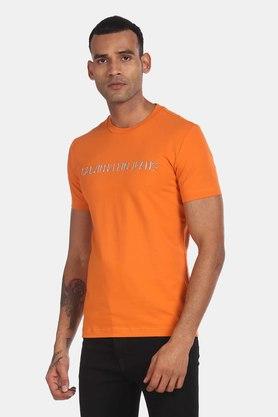 JEANS Orange Printed T-Shirt KLEIN Stop Buy Shoppers | Fit Mens CALVIN