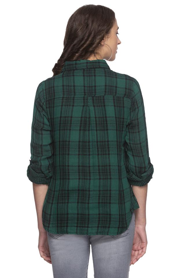 Buy GIPSY Bottle Green Womens Collared Check Shirt Shoppers Stop