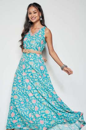 Buy GLOBAL DESI Floral V Neck Viscose Women s Maxi Dress