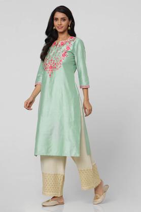 Buy KASHISH Green Embroidered Round Straight Womens Kurta