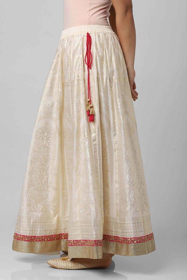 Cream Silk Top & Chanderi Long Skirt with Belt