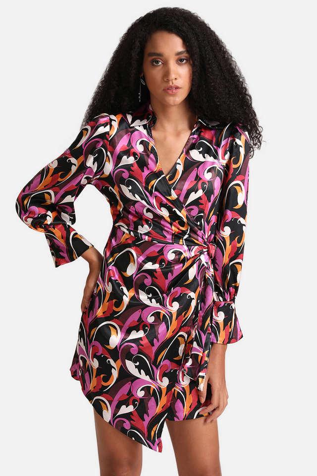 Buy KAZO undefined Abstract V Neck Satin Women s Mini Dress Shoppers Stop