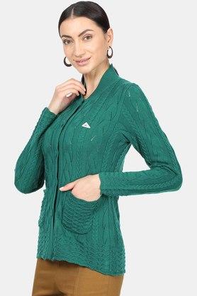 Buy MONTE CARLO Green Womens Regular Fit Solid Round Neck Cardigan