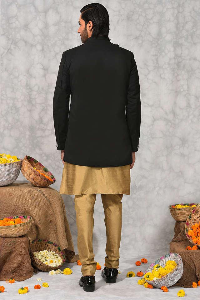 Buy HANGUP Black Solid Polyester Viscose Regular Fit Men's Kurta & Pyjama  Set With Jacket