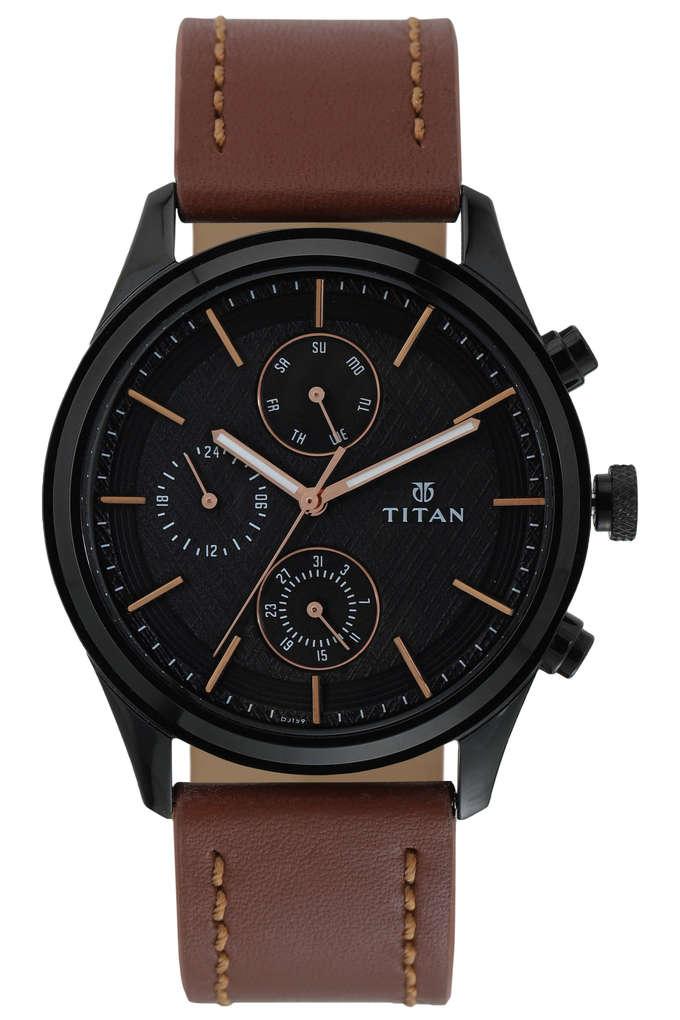 Buy TITAN Mens 11.2 mm NEO IV Black Dial Leather Analogue Watch