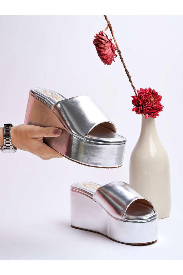 Silver platform outlet heels