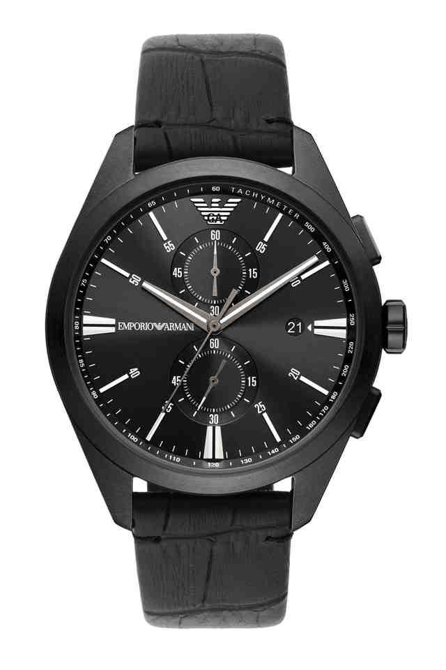 Armani watch men's black leather clearance strap