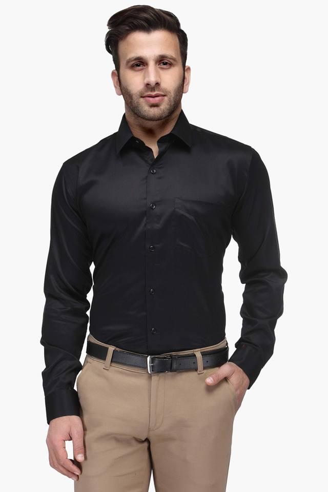 Download Buy Hancock Mens Black Slim Fit Solid Pure Cotton Formal Shirt Shoppers Stop