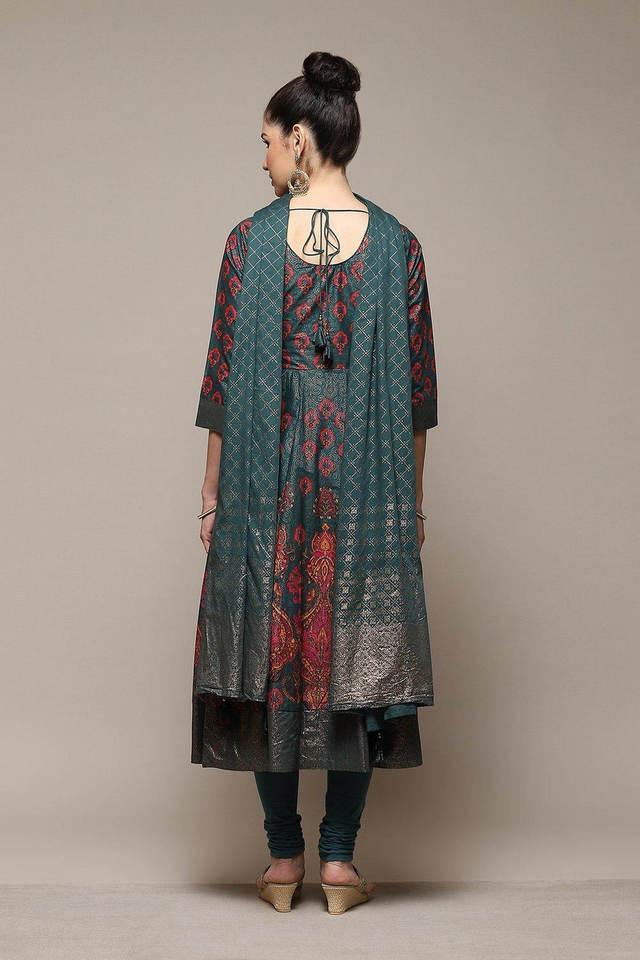 BLUSH PRINTED SILK KURTA WITH BLACK COTTON SILK CHURIDAR – Studio