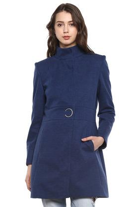 Buy MADAME Navy Womens High Neck Slub Coat Shoppers Stop