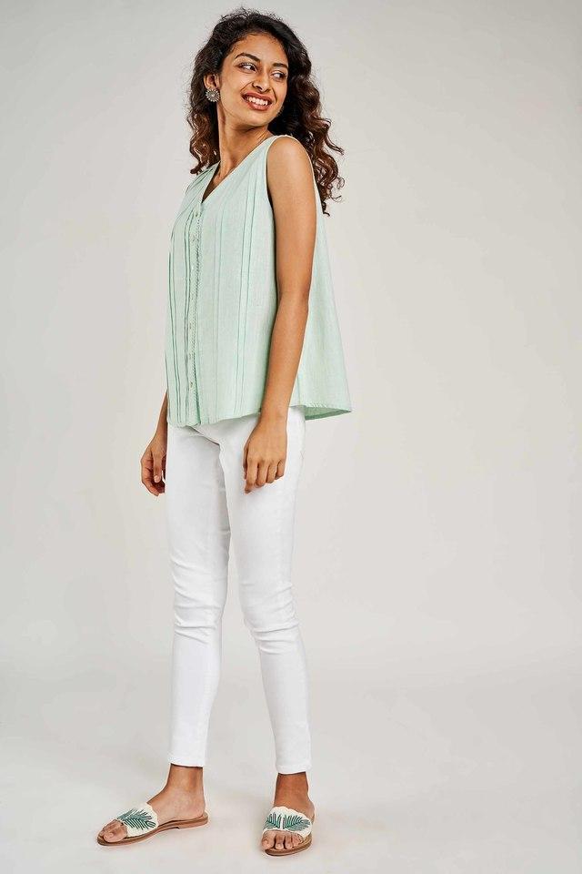 Buy DESI Aqua Self Design Womens Curved Top | Shoppers