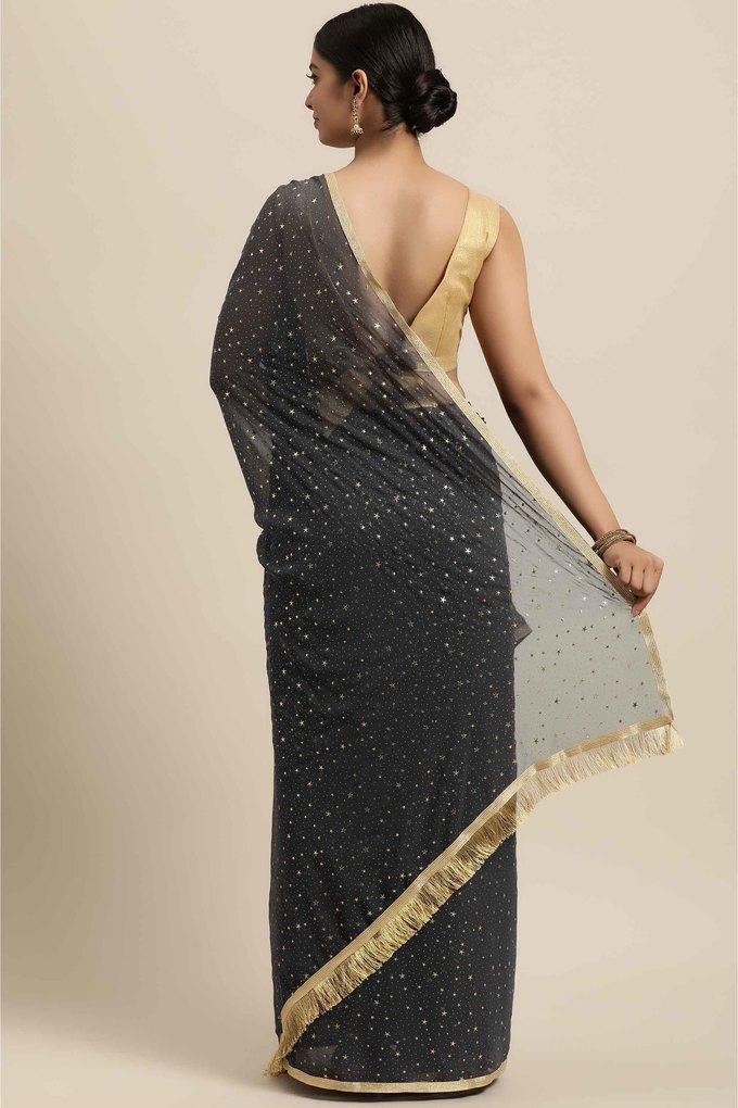 Buy JANASYA Grey Zari Georgette Party Wear Designer Women s Sarees