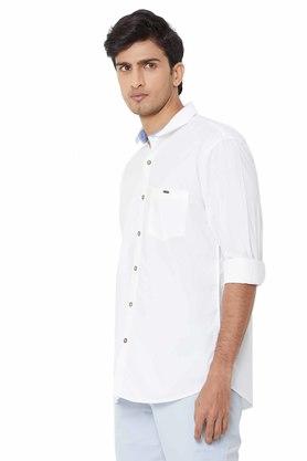 Louis Philippe Men's Solid Slim Fit Casual Shirt Matte White Size