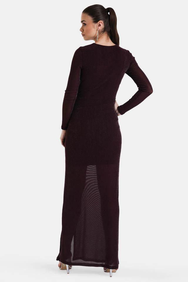 Buy KAZO Purple Structured V Neck Spandex Women's Maxi Dress