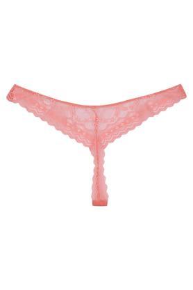 Peach Solid Regular Fit Panty With Lace Detail