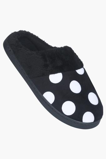 black and white polka dot slippers