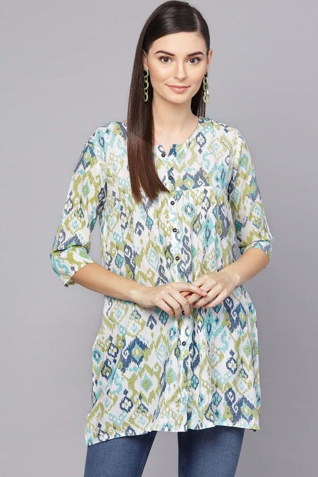 Buy STOP Green Printed Rayon Mandarin Women's Kurta | Shoppers Stop