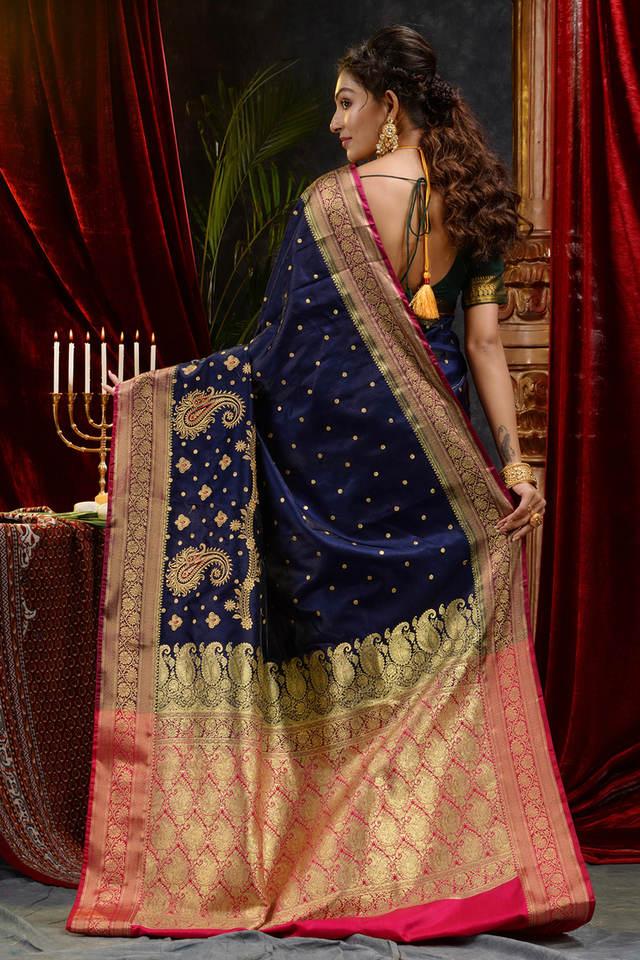 Blue Coloured Banarasi Soft Silk Saree with Beautiful Zari work!! – Royskart