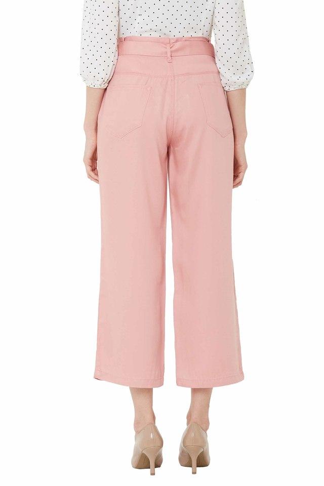 Buy KRAUS Baby Pink Solid Regular Fit Cotton Womens Casual Pants