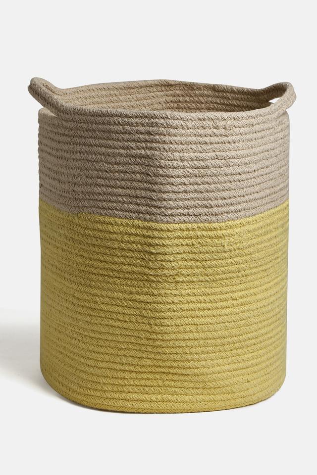 Buy IVY Yellow Cotton Color Block Braided Large Laundry Basket 35 cm x 40 cm Shoppers Stop