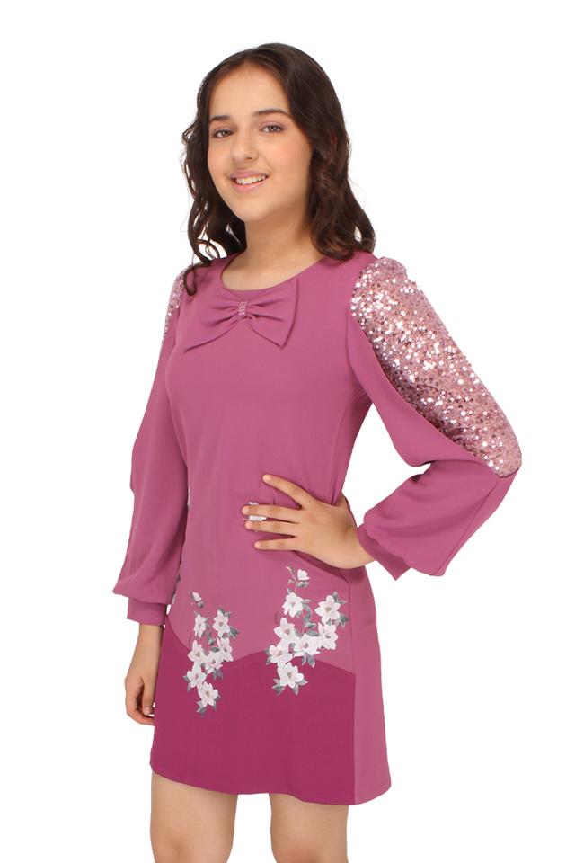 Buy CUTECUMBER Purple Embellished Georgette Round Neck Girls Party Wear Dress Shoppers Stop