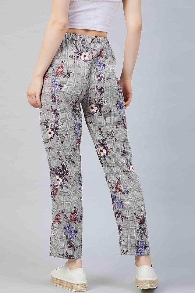 Cotton Mix Floral Print Slim Fit Trousers