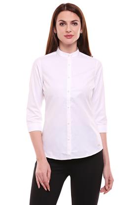 Womens Mandarin Collar Solid Shirt