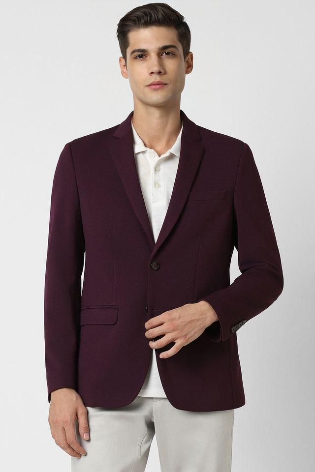 Buy VAN HEUSEN Purple Textured Polyester Super Slim Fit Men s Casual Blazer Shoppers Stop
