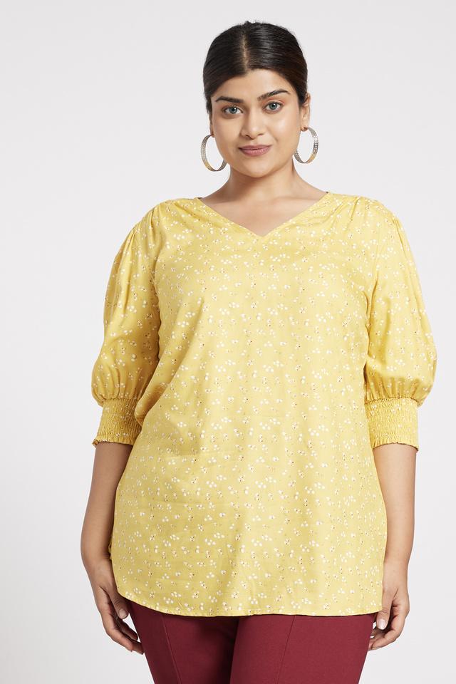 Yellow floral best sale print tops blouses