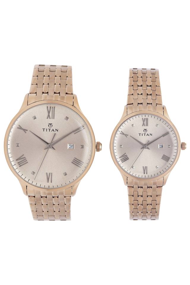 Buy TITAN Bandhan Silver Dial Metallic Analogue Couple Watches 9400194201WM01 Shoppers Stop