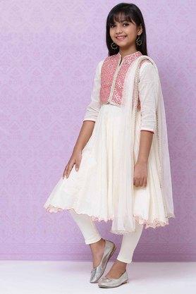 Buy BIBA GIRLS Off White Cotton Printed Girls Salwar Kurta Dupatta